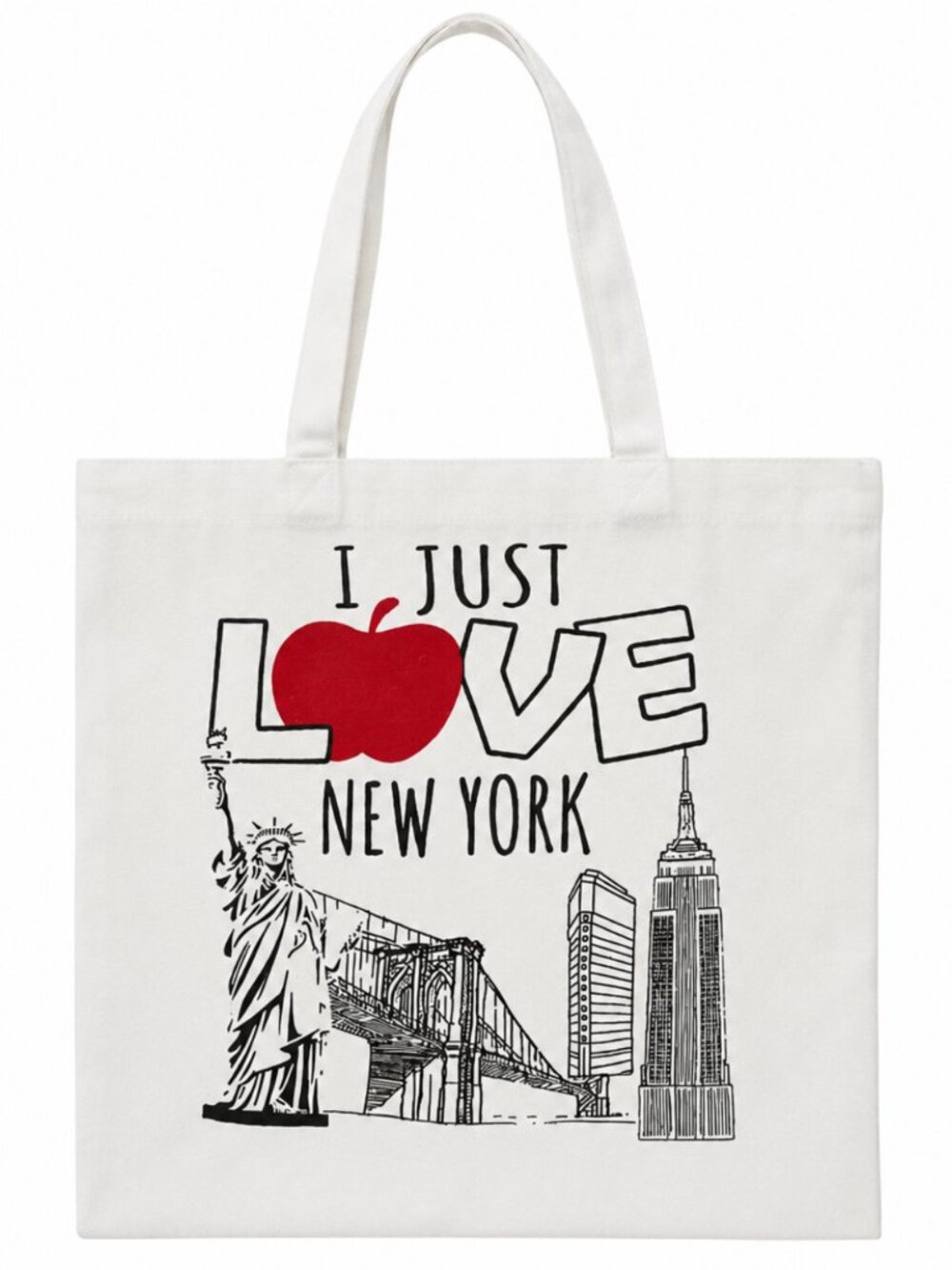 I Just Love New York Canvas Tote Bag, NYC Graphic Shoulder Shopping Bag